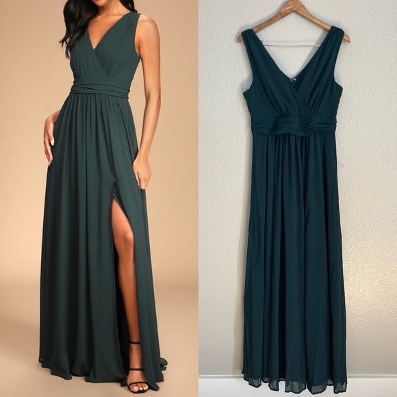 Lulus Dresses & Skirts - Thoughts of Hue Emerald Green Surplice Maxi Dress